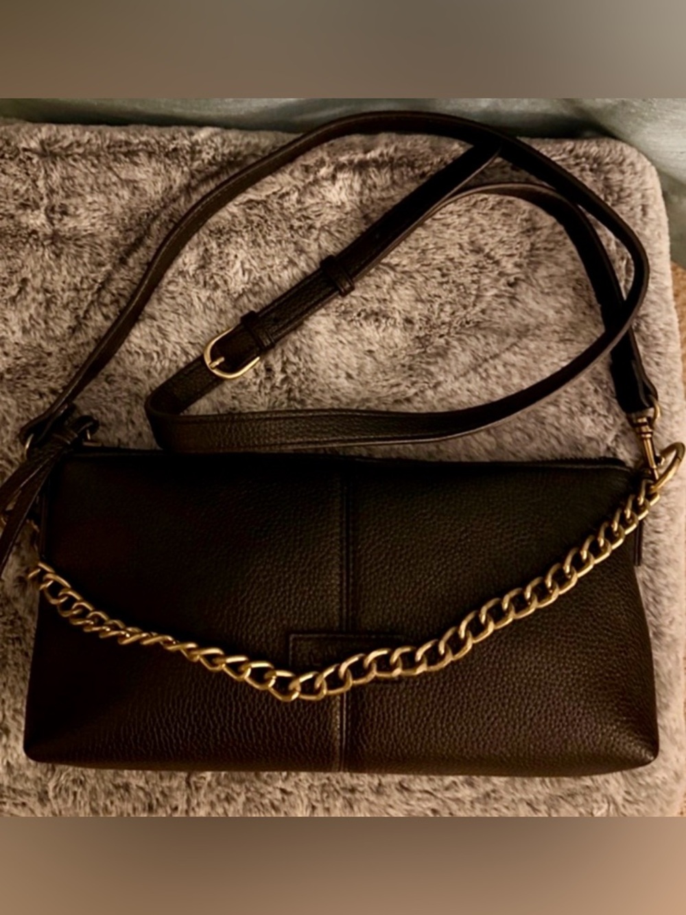 Lucky Brand Black Crossbody with Gold Chain Detail
